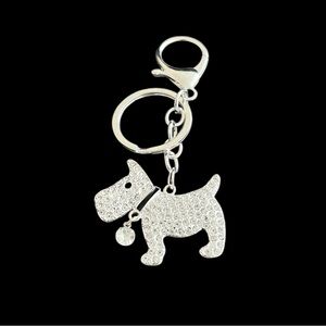 Crystal Studded Silver Dog Keychain